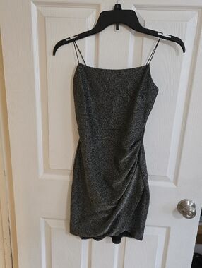 Sparkle Black Silver Slip Dress with Draped Side Size Small